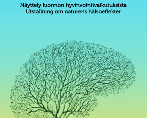 Aivojen muotoinen puu näyttelyjulisteessa